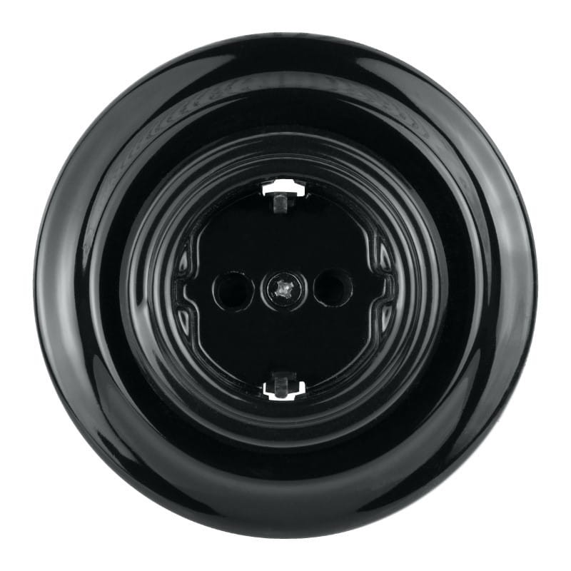 Priza schuko portelan negru VINTAGE