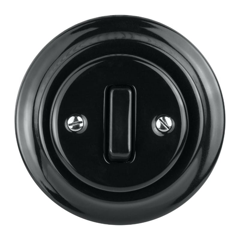Intrerupator cap scara din portelan negru VINTAGE