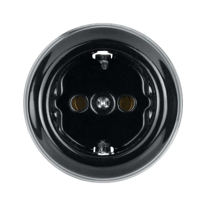 Priza schuko aparenta portelan negru VINTAGE