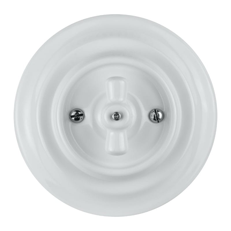 Intrerupator rotativ cap scara portelan alb VINTAGE