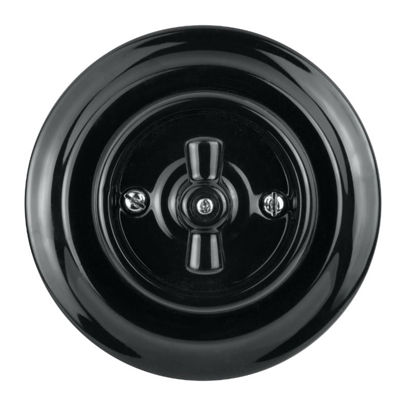 Intrerupator cap cruce rotativ portelan negru VINTAGE