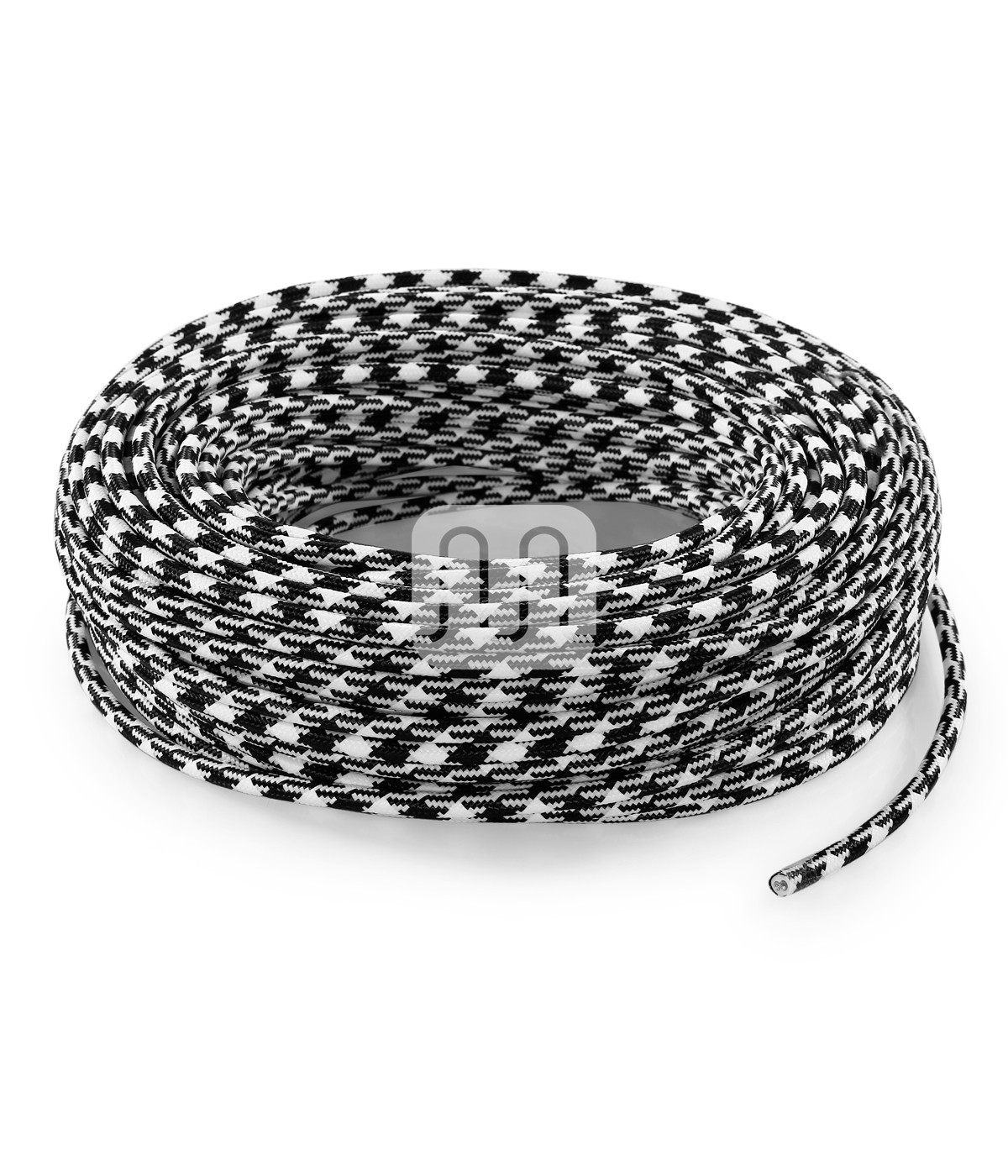 Cablu electric textil rotund alb cu negru 2x0.75 mm 50 ml