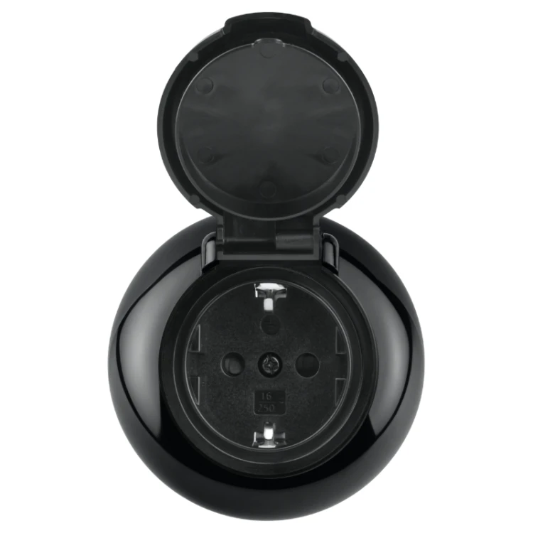 Priza retro schuko cu capac IP44 plastic negru OMEGA